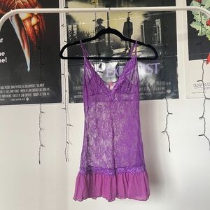 Y2K Purple Lace Sheer Ruffle Babydoll Nightie